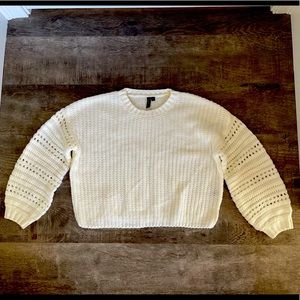 White Cropped Knit Sweater